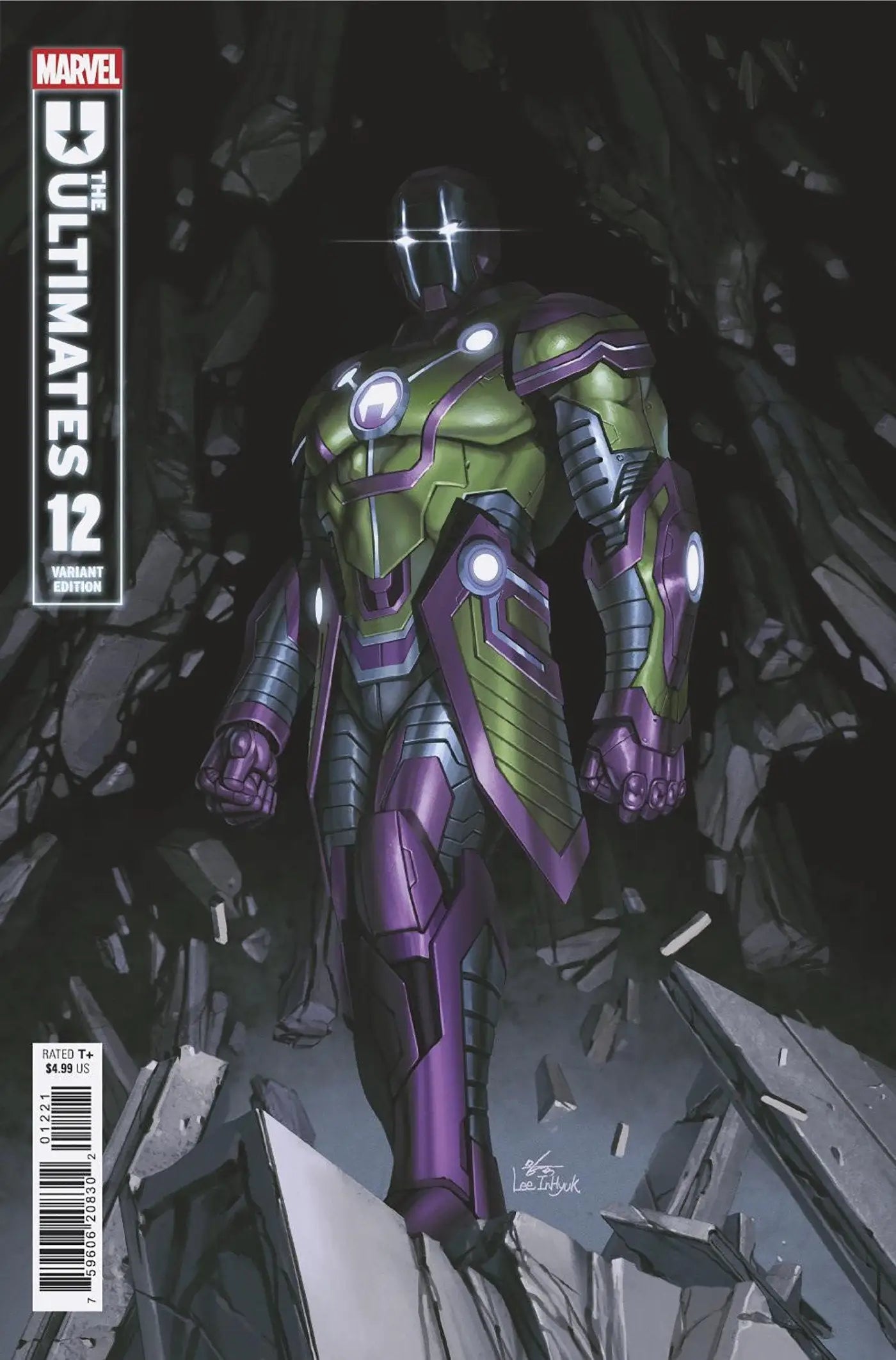 Comic book cover featuring a metallic armored figure for Inhyuk Lee Ultimate Special Variant