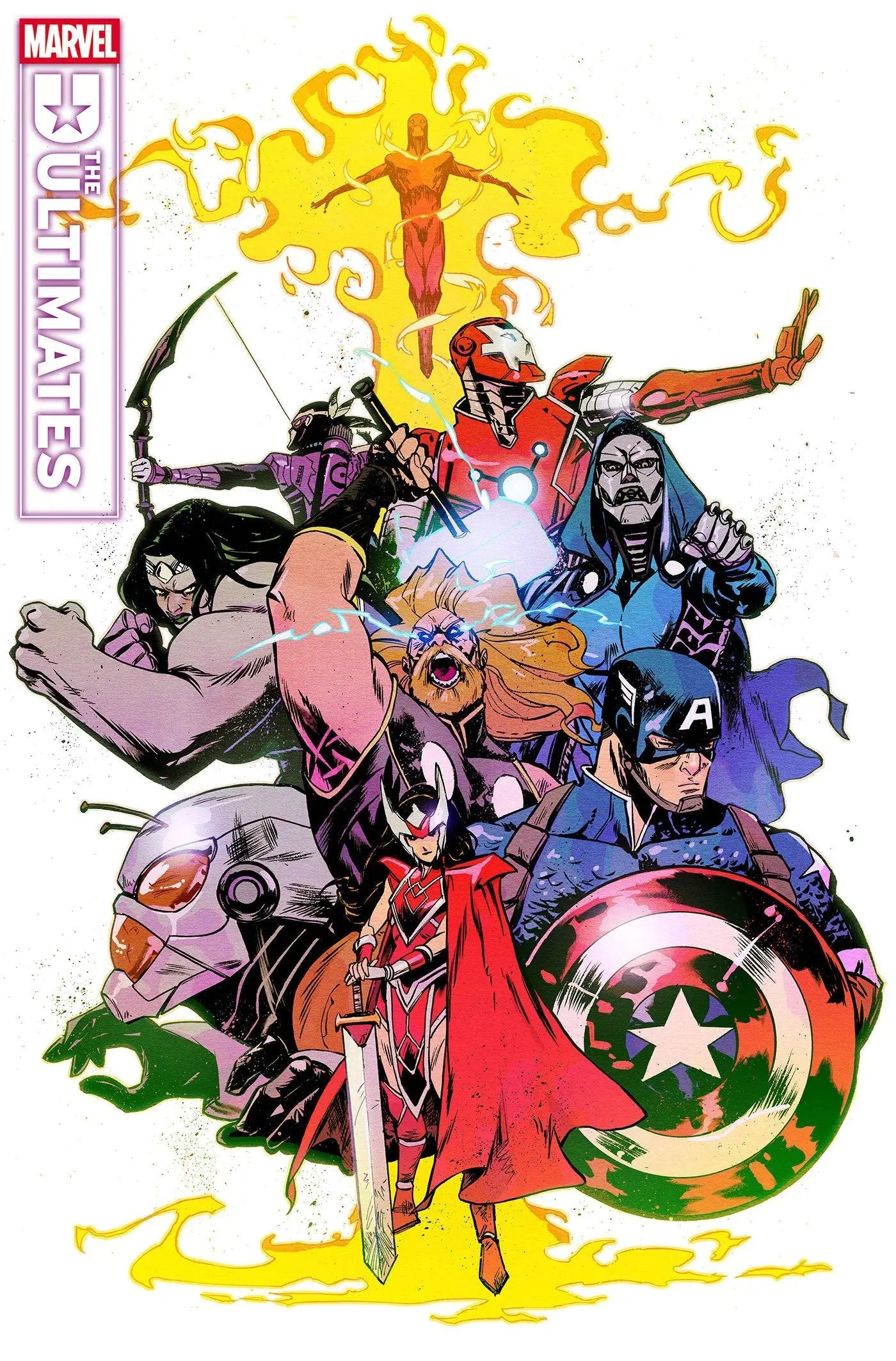 Comic book cover of Ultimates #12 Sanford Greene Variant featuring vibrant superhero art