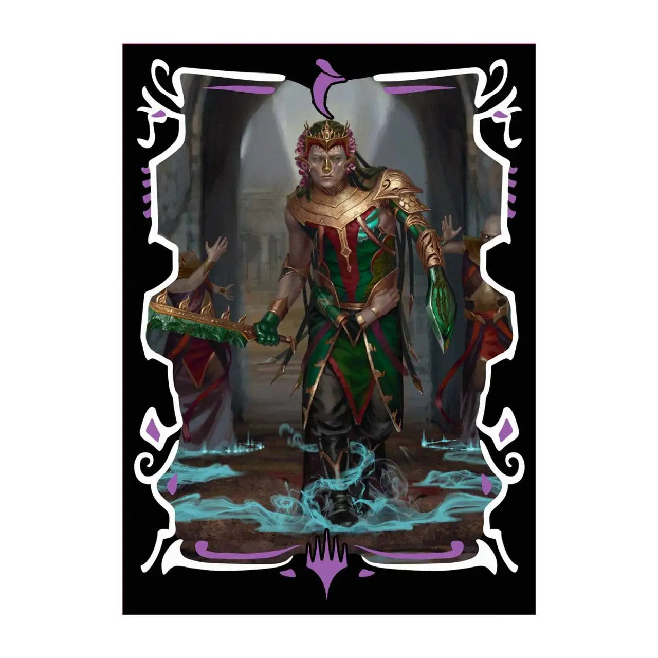 Magic The Gathering card featuring regal androgynous figure in ornate armor, 100ct deck protector sleeves
