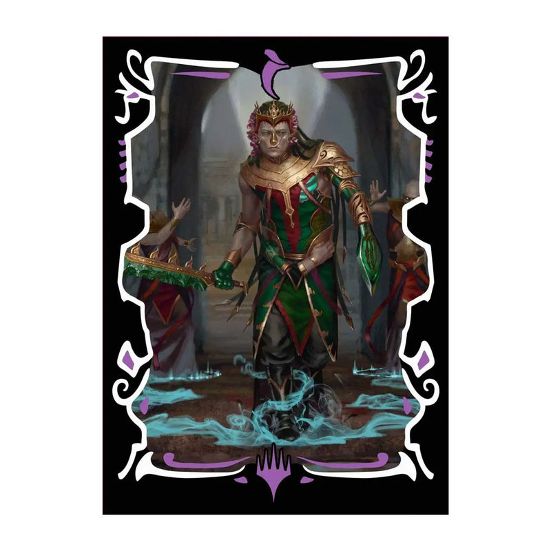 Magic The Gathering card featuring regal androgynous figure in ornate armor, 100ct deck protector sleeves