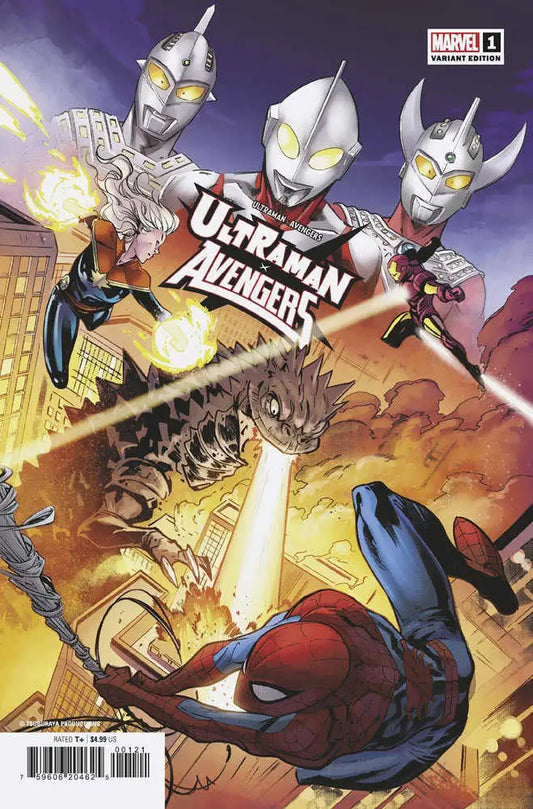 Comic book cover of Ultraman X The Avengers #1 Francesco Manna Variant with epic battle