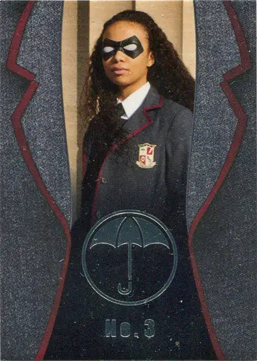 Student in a school uniform with eye mask, featured in Umbrella Academy chase card