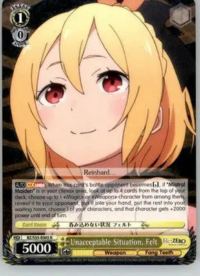 Unacceptable Situation Felt - Re:ZERO Vol.2 - RZ/S55-E005 R - NM Weiss Schwarz - Anime Card Single