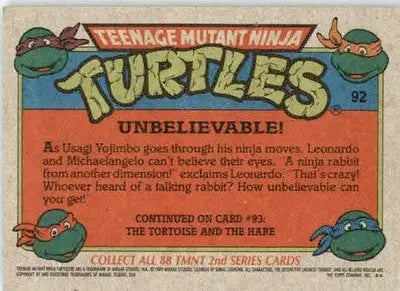 Unbelievable! - 1989 Topps Teenage Mutant Ninja Turtles - #92 - Non_sport - Non-Sports Card Single