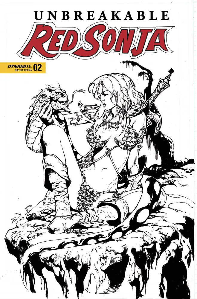 Black and white comic cover of warrior woman with sword in Unbreakable Red Sonja #2 variant
