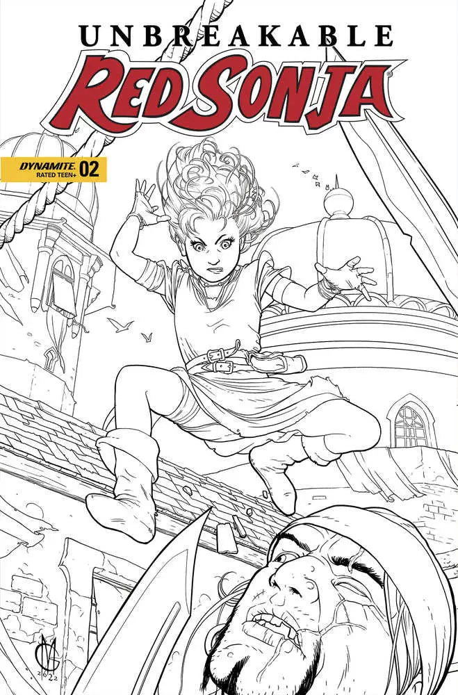 Comic book cover of female warrior in action for Unbreakable Red Sonja #2 variant edition