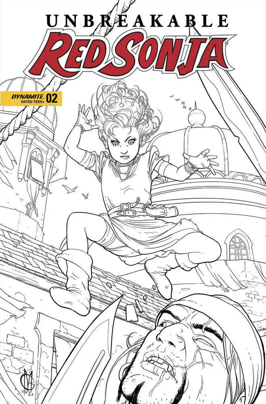 Comic book cover of female warrior in action for Unbreakable Red Sonja #2 variant edition
