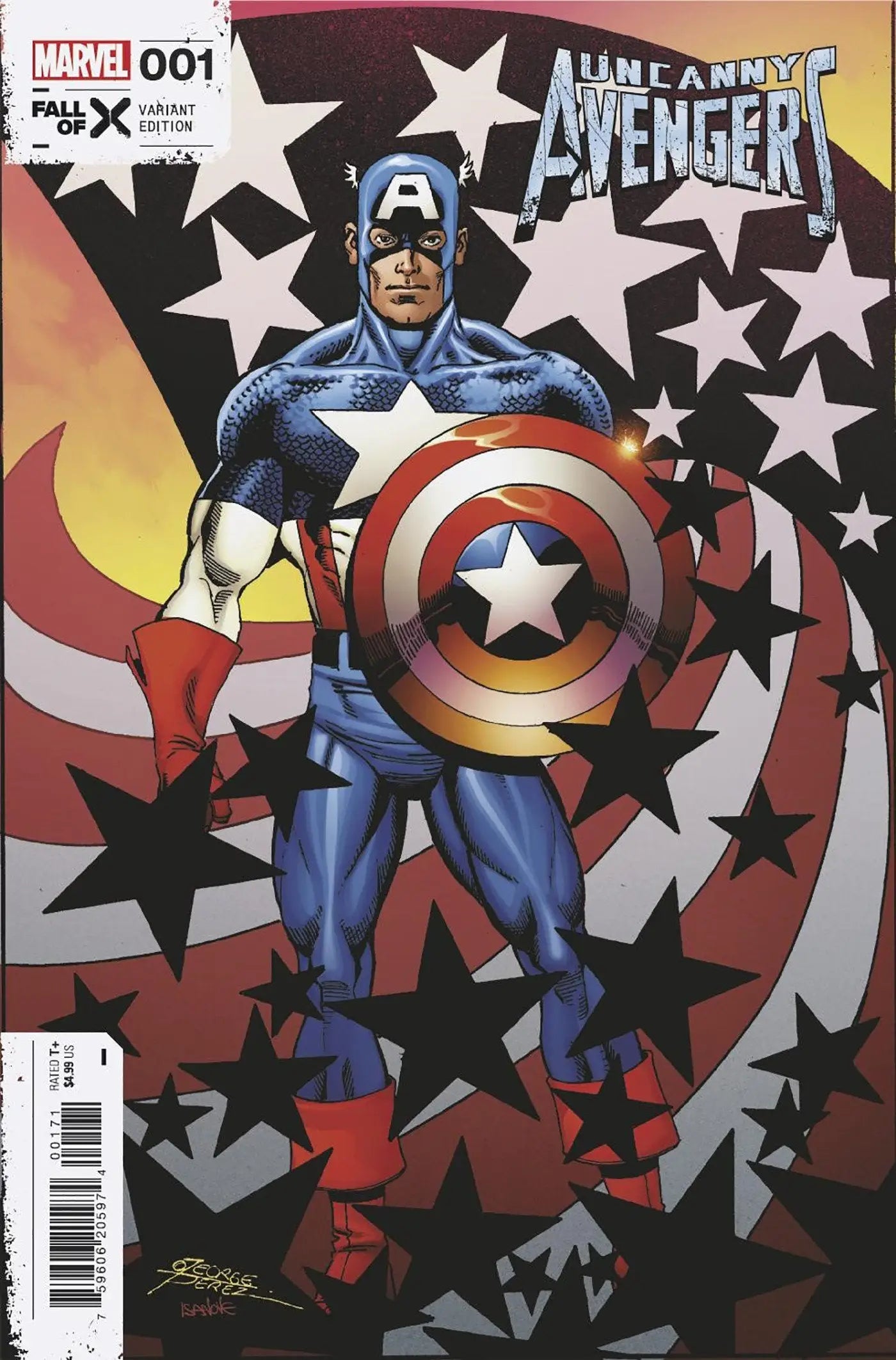 Comic book cover of Uncanny Avengers 1 featuring Captain America against a star backdrop