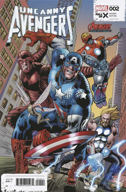 Uncanny Avengers #2 comic book cover featuring superheroes in action poses