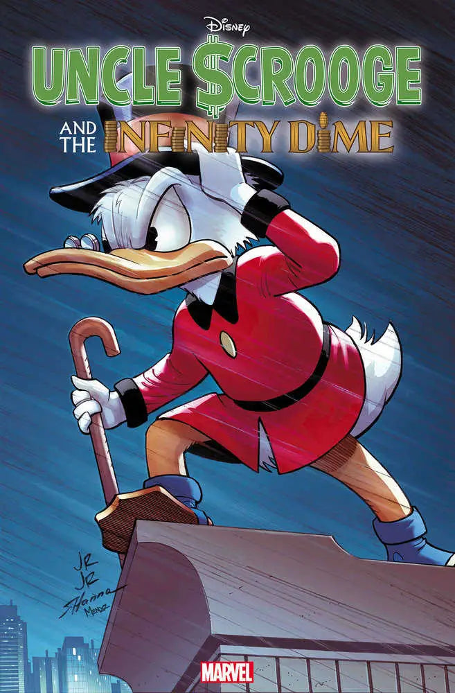 Cartoon duck in red coat with cane, featured on Uncle Scrooge And The Infinity Dime #1 trading cards
