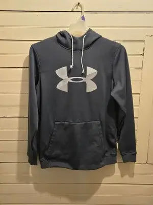 Under Armour Hoodie Mens M Gray ColdGear Fleece Lined Pullover Kangaroo Logo - Apparel