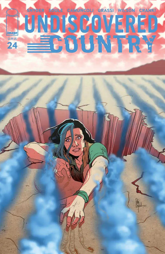 Comic book cover of Undiscovered Country #24 showing character emerging from cracked ground