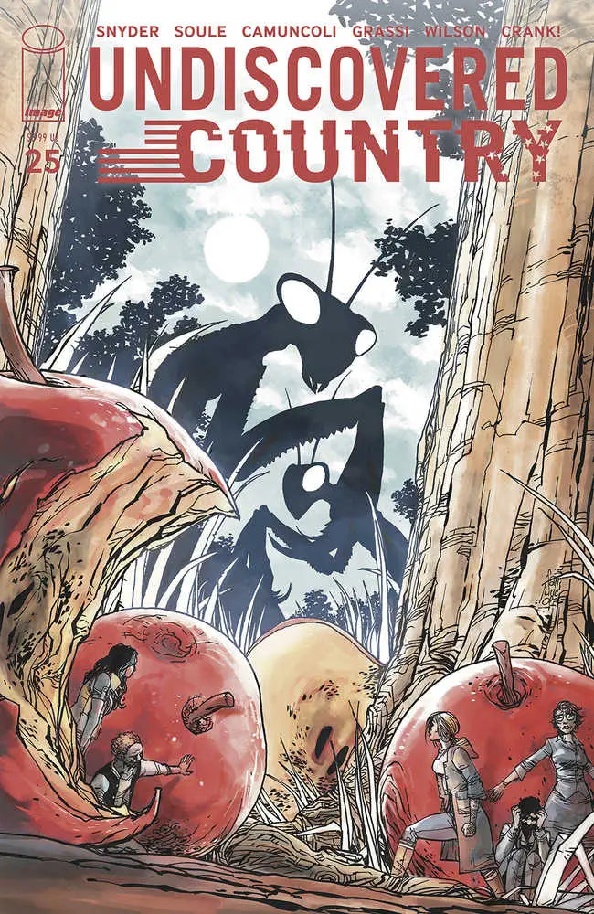 Cover of Undiscovered Country #25 with silhouetted figures among giant apples