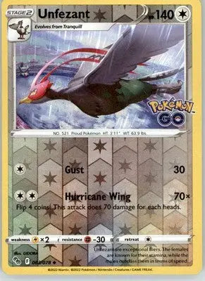 Unfezant - Pokemon GO - 063/078 - Reverse Holo LP Pokemon - Pokémon Card Single