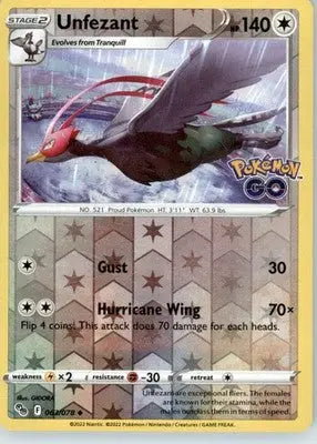 Unfezant - Pokemon GO - Reverse Holo LP - #063/078 - Pokémon Card Single