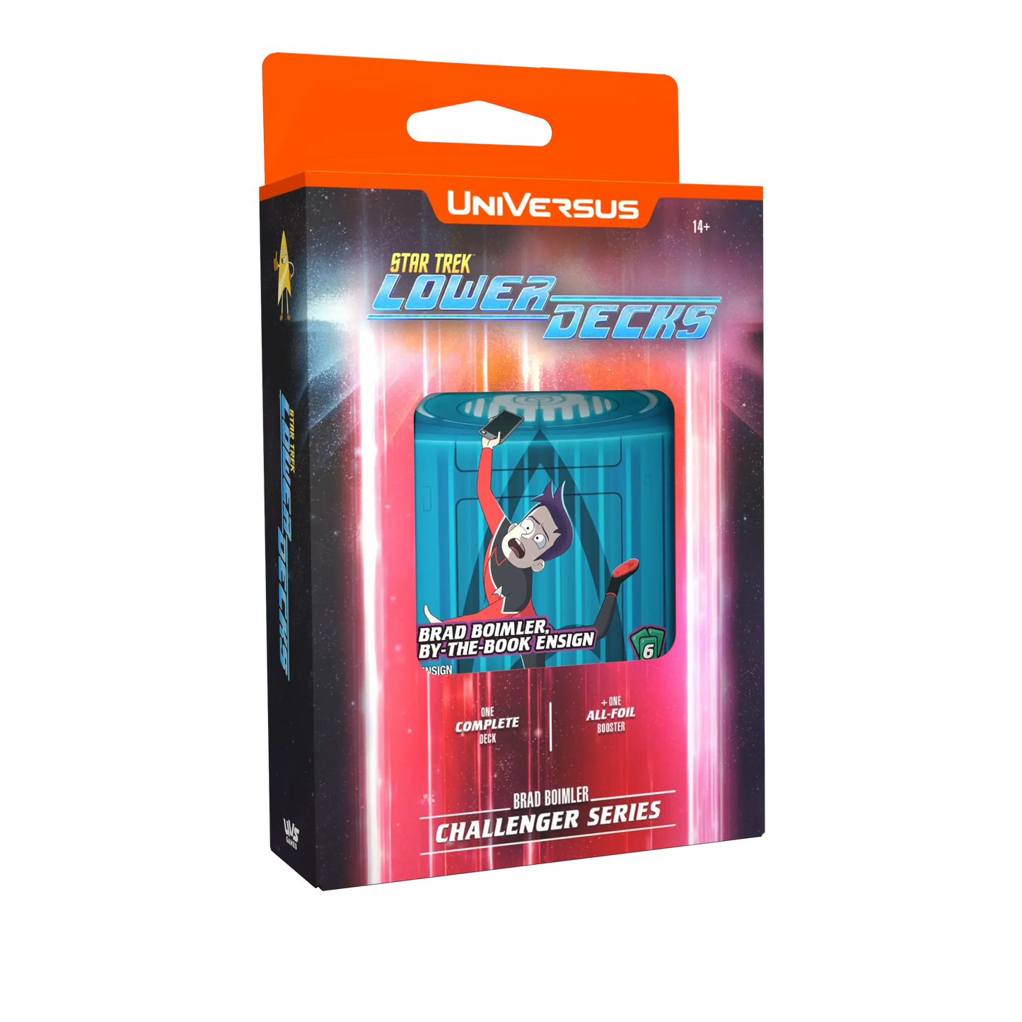 Star Trek Lower Decks Challenger Series collectible card game box in orange and black