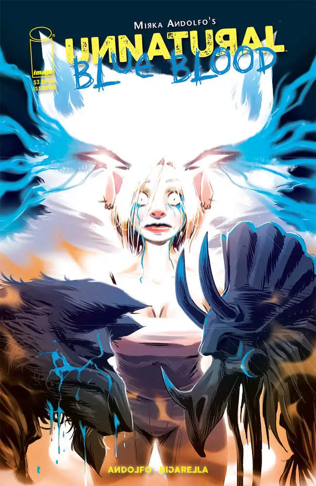 Comic book cover art for Unnatural Blue Blood #5 featuring a glowing figure and dark wings