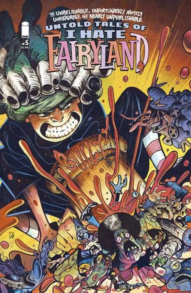 Comic book cover of Untold Tales of I Hate Fairyland #5 featuring colorful battle scene