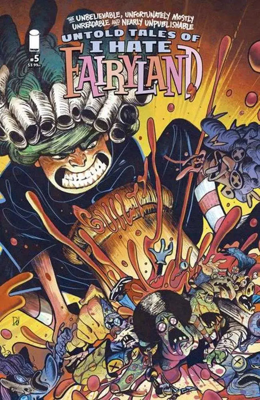 Comic book cover of Untold Tales of I Hate Fairyland #5 featuring colorful battle scene
