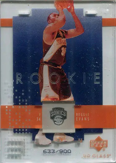Basketball trading card of R. Evans shooting, Upper Deck Glass Level Three Rookie