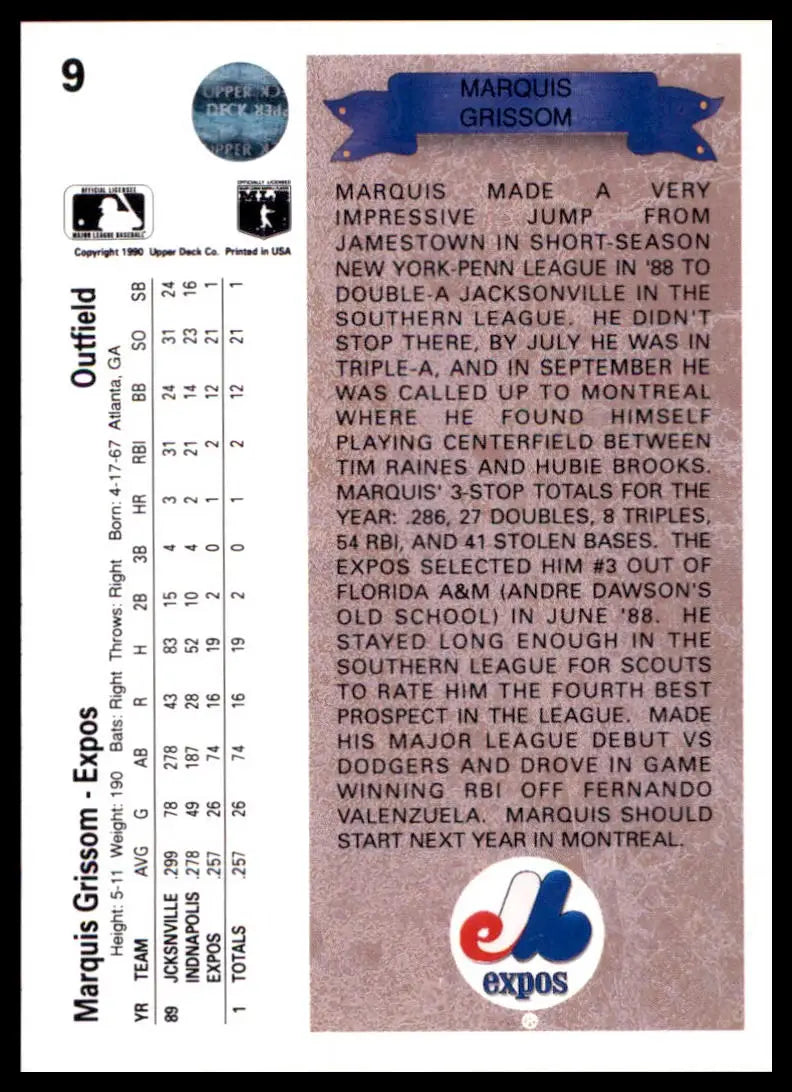 Upper Deck Marquis Grissom 9 Montreal Expos LP - Baseball Card Single