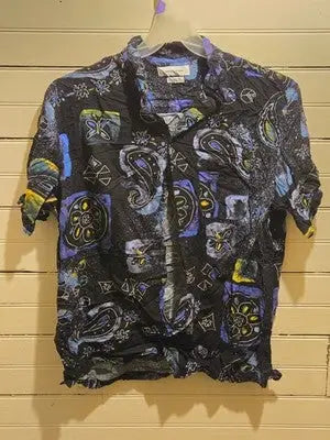 Urban Outfitters Shirt Mens L Abstract Paisley Short Sleeve Button Up Black - Apparel
