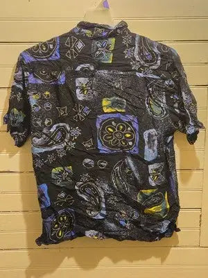 Urban Outfitters Shirt Mens L Abstract Paisley Short Sleeve Button Up Black - Apparel