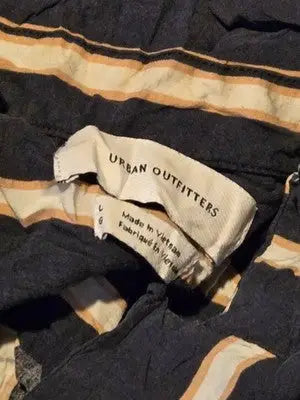 Urban Outfitters Shirt Mens L Navy White Vertical Stripe Short Sleeve Rayon - Apparel