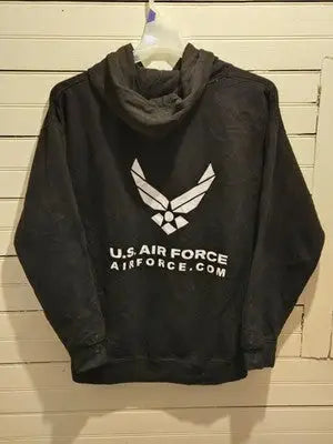 US Air Force Hoodie Mens Black Pullover Logo Back Print Military Sweatshirt - Apparel
