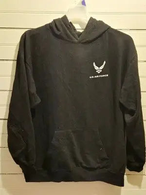 US Air Force Hoodie Mens Black Pullover Logo Back Print Military Sweatshirt - Apparel