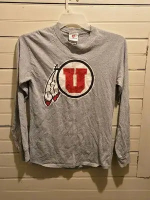 Utah Athletics Apparel T-Shirt Mens S Gray Long Sleeve U Logo Feather - Apparel