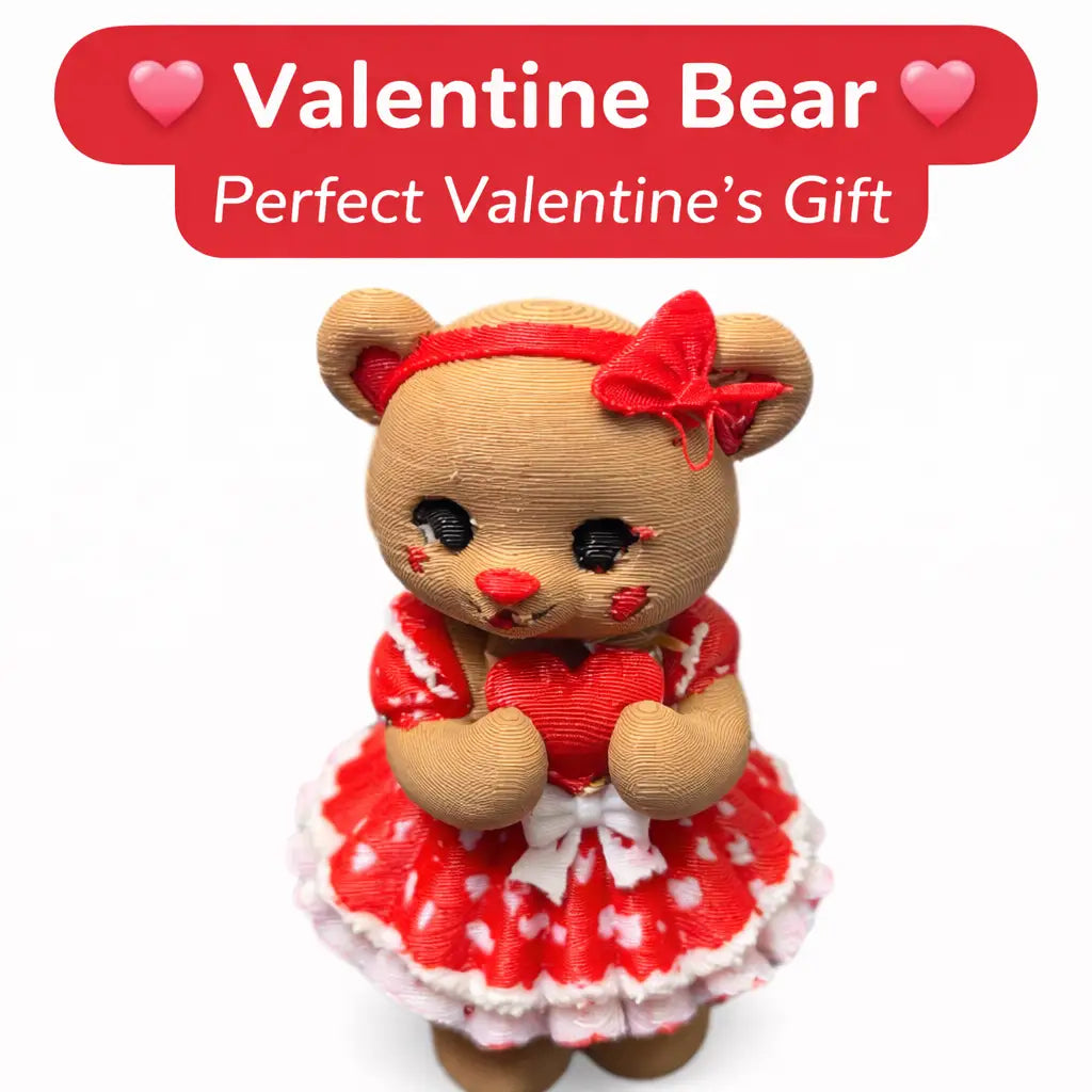 Valentine Bear Cute 3D Printed Teddy Bear with Heart Dress Valentine’s Day Gift - Other