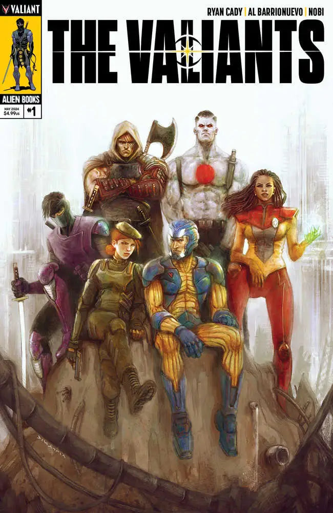 Comic book cover of The Valiants featuring superheroes, ideal for baseball and trading cards