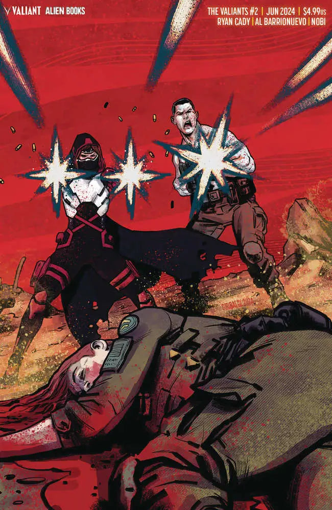 Comic book cover of Valiants 2024 #2 featuring epic combat and dynamic lighting effects