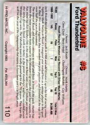 Valvoline #6 - 1993 Action Packed - #110 - Racing - Racing Card Single