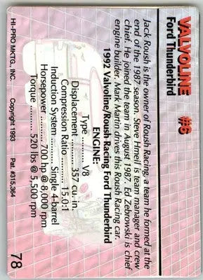 Valvoline #6 - 1993 Action Packed - #78 - Racing - Racing Card Single