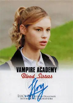 Autographed Lucy Fry autograph card as Lissa Dragomir from Vampire Academy Blood Sisters