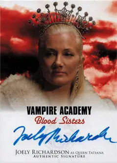 Autographed trading card of Joely Richardson as Tatiana against a red cloudy background