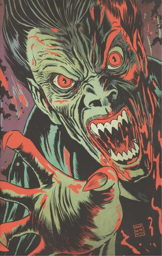 Grotesque monster face in vivid colors featured on Vampire Slayer trading card variant