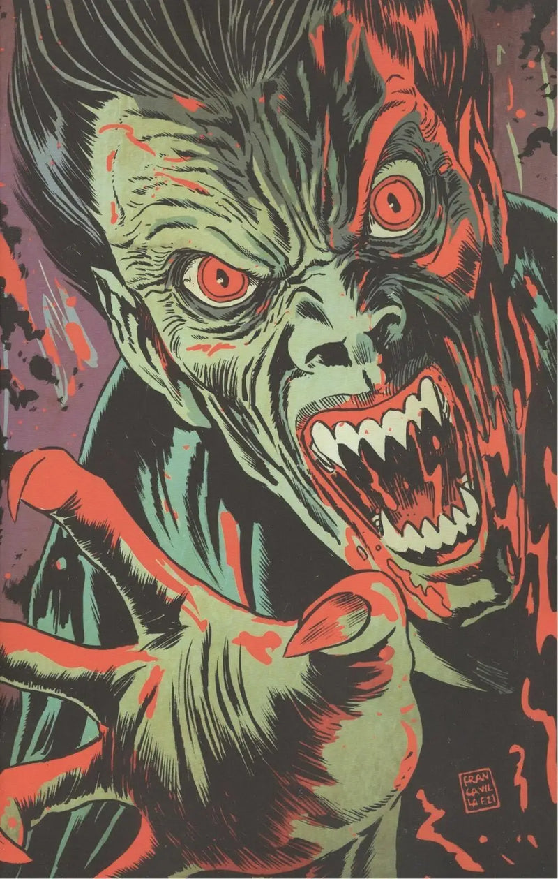 Grotesque monster face in vivid colors featured on Vampire Slayer trading card variant