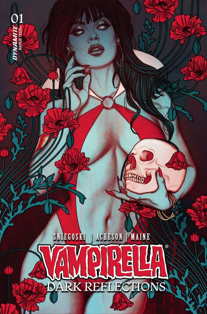 Comic book cover art for Vampirella: Dark Reflections with gothic theme, skull, and poppies