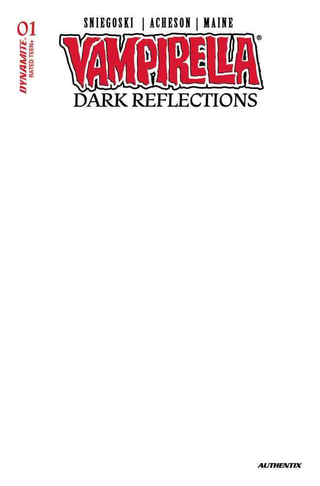 White comic book cover with red Vampirella Dark Reflections title for trading cards fans