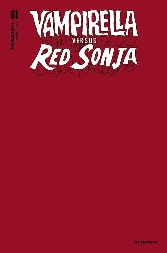 Comic book cover for Vampirella versus Red Sonja by Dan Abnett on red background