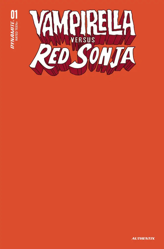 Comic book cover of Vampirella versus Red Sonja by Dan Abnett on red backdrop