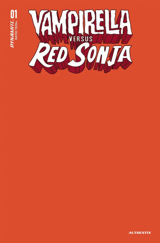 Comic book cover of Vampirella versus Red Sonja by Dan Abnett on red backdrop