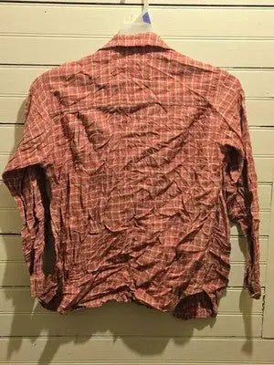 Van Heusen Shirt Mens S-M Long Sleeve Plaid Button Up Red Orange Casual Classic - Apparel