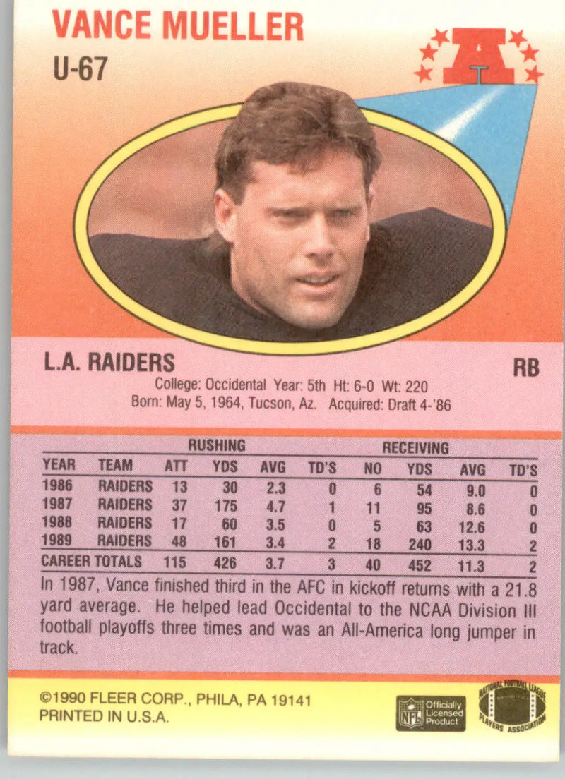 Vance Mueller - 1990 Fleer Update - #U-67 - RC Football