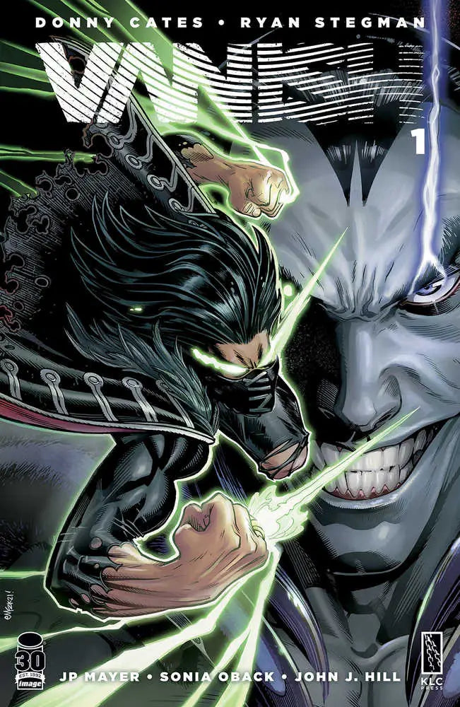 Comic book cover of Vanish #1 featuring a dark-haired hero vs. pale antagonist with glowing eyes