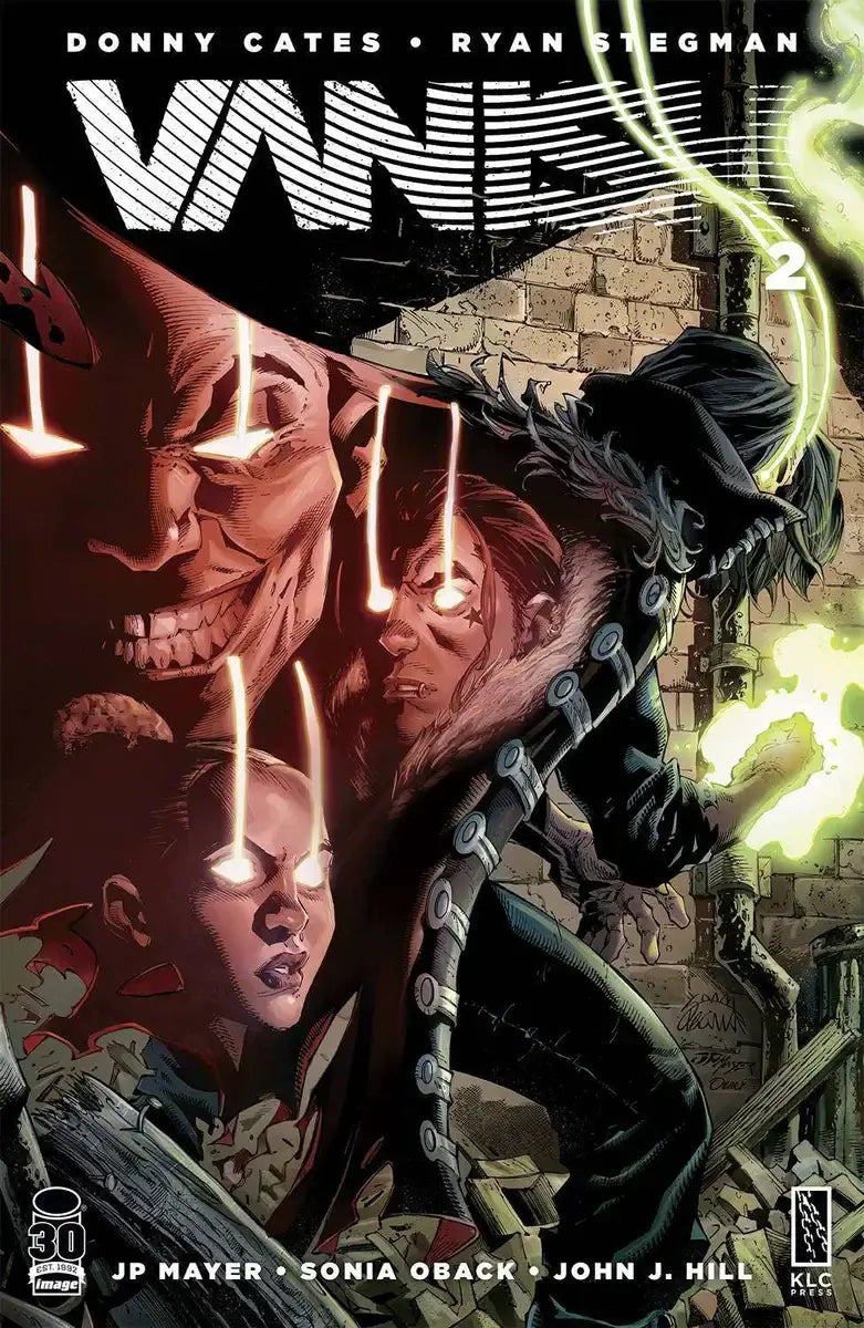 Comic book cover of Vanish #2 with dark silhouette and red faces, ideal for collectors of trading cards