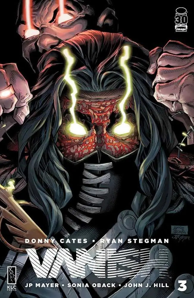 Menacing figure with glowing yellow eyes on Vanish #3 Cover J Variant Stegman Foil trading card
